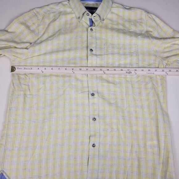 32 Bar Blues Men's Medium Linen/Cotten Long Sleeve Yellow Plaid Casual Shirt - Picture 5 of 7
